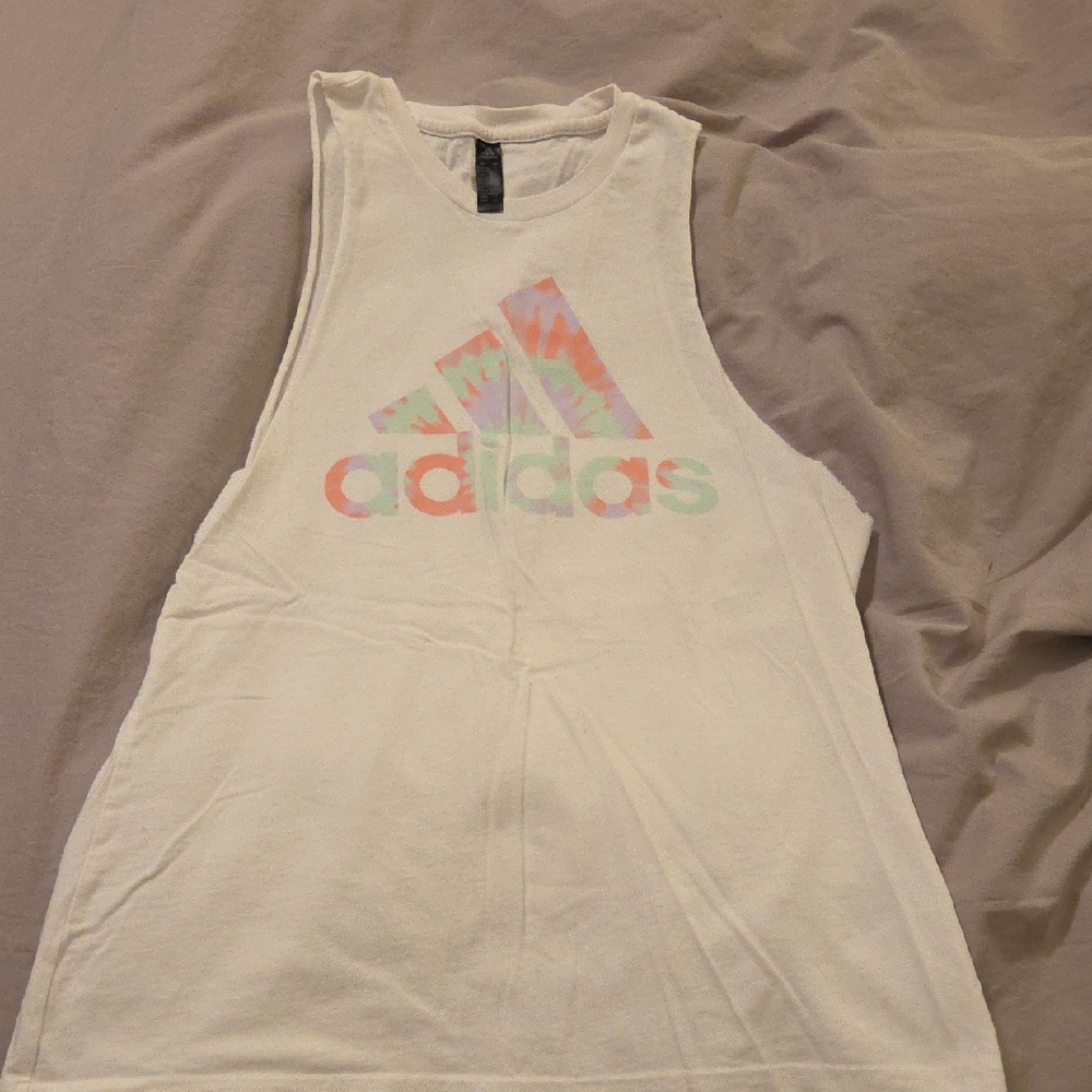 *4/$15 Deal Adidas White Sleeveless Top with Multicolor Logo